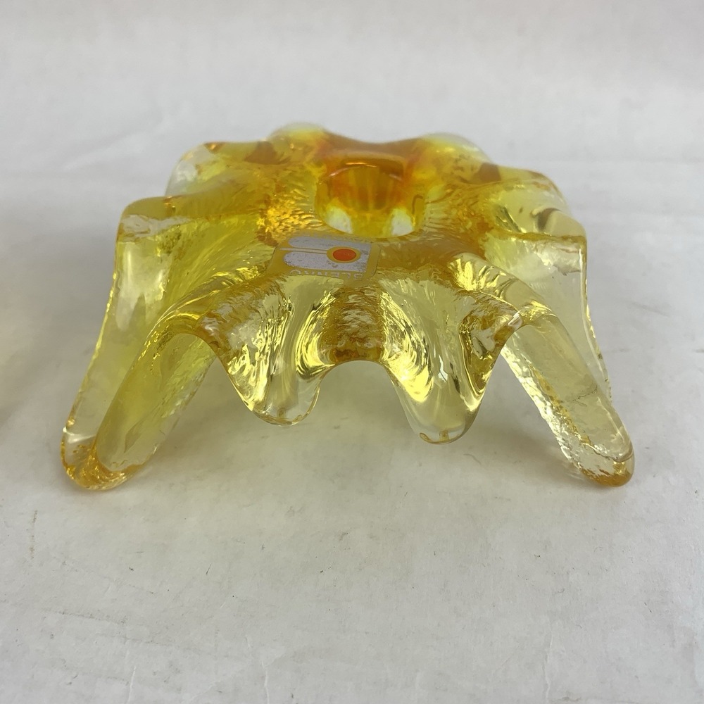 Vintage BLENKO Glass Yellow Candlestick Holder Rare Color Atomic Ice Art Glass - Picture 6 of 16